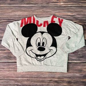 Disney Mickey Mouse Sweatshirt Mickey Face Large Graphic Print Gray Adult Sz XS